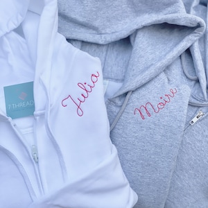 Custom Zip Up Hoodie, Wedding Day Zip Up Sweatshirt, Bridal Party Getting Ready Outfit, Embroidered Neckline Zip Sweatshirt, Bride Hoodie,
