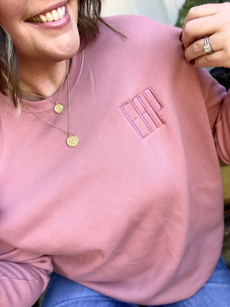 Monogram Sweatshirt, Custom Embroidered Sweatshirt, Super Soft Cozy Bella Canvas Personalized Crewneck | Preppy Embroidered Monogram Shirt image 3
