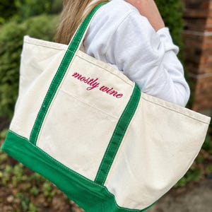 Große Leinen-Einkaufstasche, bestickt, Ironische Bootstasche, 90er Jahre, Leinentasche, Monogramm, Canvas Tasche