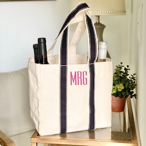 Personalized Wine Tote | Monogram Wine Bag | Bridesmaid Gift | Bridal Shower Gift | Wine Carrier | Embroidered Wine Bottle Carrier | Holds 4