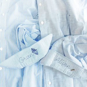 Icon Button Up Shirt With Personalized Cuff Detail, Shirts for Bridal Party, Mini Monogram Coastal Oxford