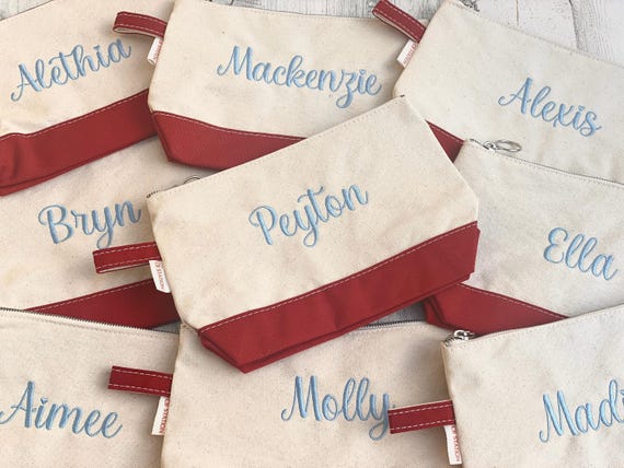 Personalized Makeup Bag, Toiletry Pouch, Ironic Tote Pouch, Monogram Canvas Pouch, Custom Bag to Match Canvas Tote, Embroidered Gifts