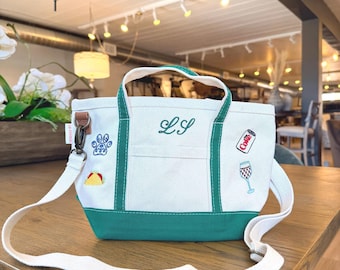 Favorite Things Icons Crossbody Canvas Tote, Custom Bag With Strap, Bridal Party Gift, Embroidered Bag for Bachelorette Party