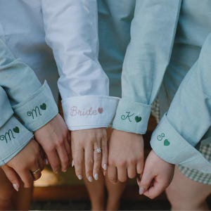 Button Down With Embroidered Cuff Detail, Button Down For Bridal Party, Minimalist Wedding Day Button Up Shirt, Mini Monogram Coastal Oxford