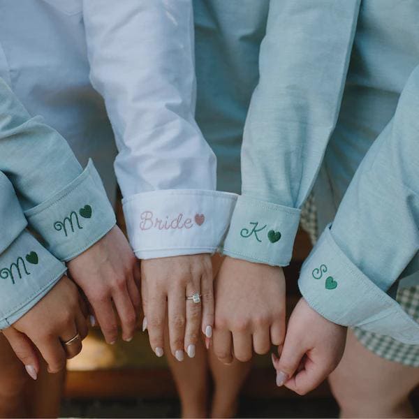 Button Down With Embroidered Cuff Detail, Button Down For Bridal Party, Minimalist Wedding Day Button Up Shirt, Mini Monogram Coastal Oxford