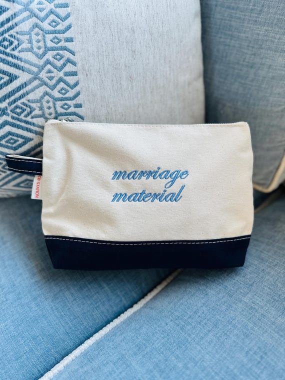 Personalized Makeup Bag, Ironic Boat Tote Pouch, Monogram Canvas Pouch, Custom Cosmetic Bag to Match Boat Tote, Embroidered Gift For Brides