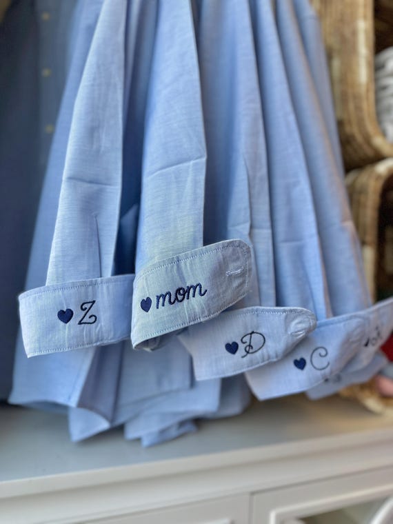 Button Up Shirt With Personalized Cuff Detail, Shirts for Bridal Party, Minimalist Wedding Day Button Down, Mini Monogram Coastal Oxford