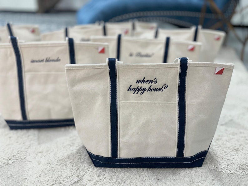 Open Top Canvas Tote With Inside Pockets, Ironic Boat Bag, Perfect Beach Bag, Preppy Tote Bag for Boat, Embroidered Funny Ironic Saying image 8