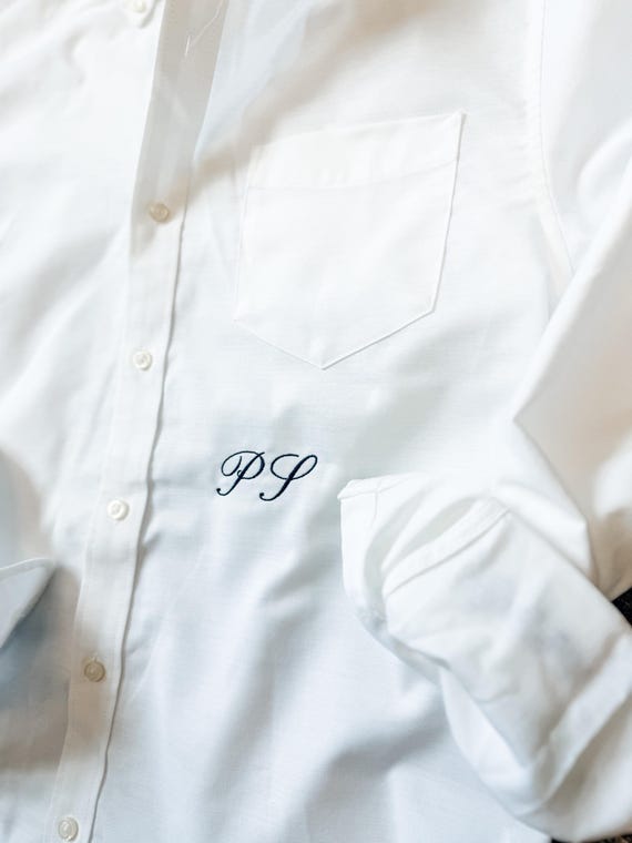 Monogrammed Oxford Button Down Shirt, Bridal Party Shirts With Elegant Calligraphy