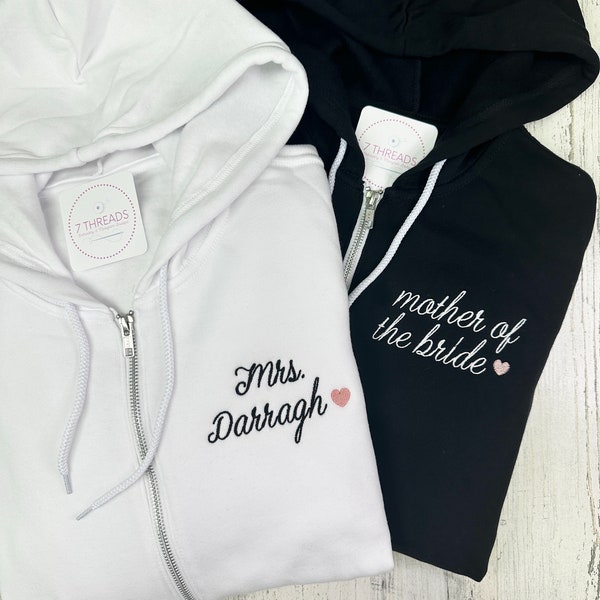 Sweat à capuche zippé personnalisé, sweat zippé pour mariage, tenue de préparation de fête de mariage, sweat zippé à monogramme, sweat à capuche pour la mariée