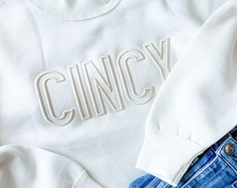Mock Neck Sweatshirt with 3D Puff Embroidery