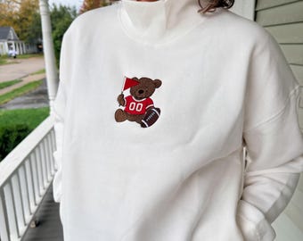 Football Team Bear Mock Neck Sweatshirt, Vintage Style Teddybear Mockneck