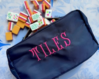 Mahjong Tile Nylon Pouch - Holds a Full Set of American Mahjong Tiles, Personalizable Gift