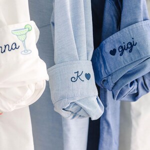 Button Up Shirt With Personalized Cuff Detail, Shirts for Bridal Party, Minimalist Wedding Day Button Down, Mini Monogram Coastal Oxford image 9