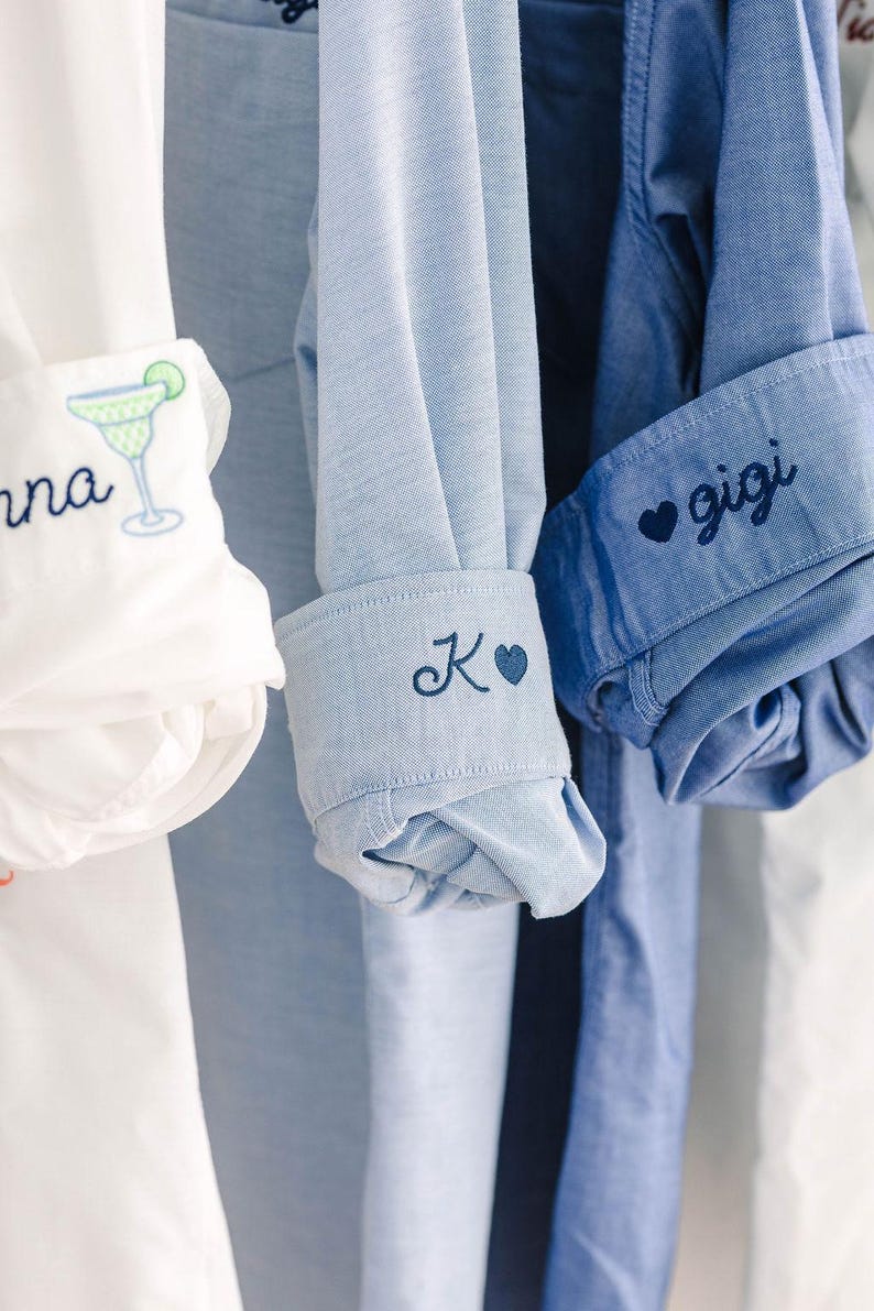 Button Up Shirt With Personalized Cuff Detail, Shirts for Bridal Party, Minimalist Wedding Day Button Down, Mini Monogram Coastal Oxford image 9