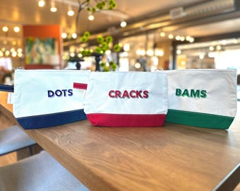Mahjong Canvas Pouch, Embroidered Custom Cosmetic Bag, Custom Personalized Zipper Bag for Accessories, Purse Pouch, Bridesmaid Gift