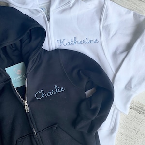 Custom Youth Zip Sweatshirt, Kids Zip Up Hoodie, Embroidered Childrens Full Zip Hoodie Sweatshirt With Pockets, Flower Girl Ring Bearer Gift