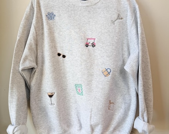 Favorite Things Crewneck Sweatshirt, Mini Embroidery Icons