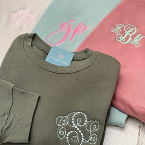 Monogram Sweatshirt, Simple Dainty Monogrammed Crewneck | Super Soft & Cozy Bella Canvas Personalized Shirt | Embroidered Monogram Pullover image 6