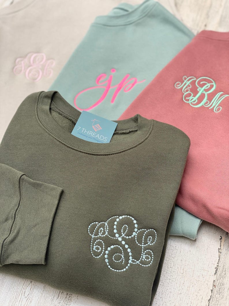 Monogram Sweatshirt, Simple Dainty Monogrammed Crewneck | Super Soft & Cozy Bella Canvas Personalized Shirt | Embroidered Monogram Pullover image 6
