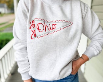 Pennant Team Mock Neck Sweatshirt, Vintage Style Cute Pennant For Team Sports