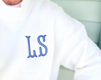 Mock Neck Sweatshirt with Embroidered Monogram, Fishtail Custom Two Tone Initials, Funnel Neck Sweatshirt