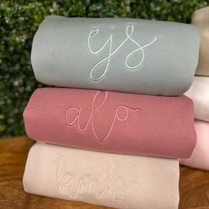 Monogram Sweatshirt, Simple Dainty Monogrammed Crewneck | Super Soft & Cozy Bella Canvas Personalized Shirt | Embroidered Monogram Pullover image 1