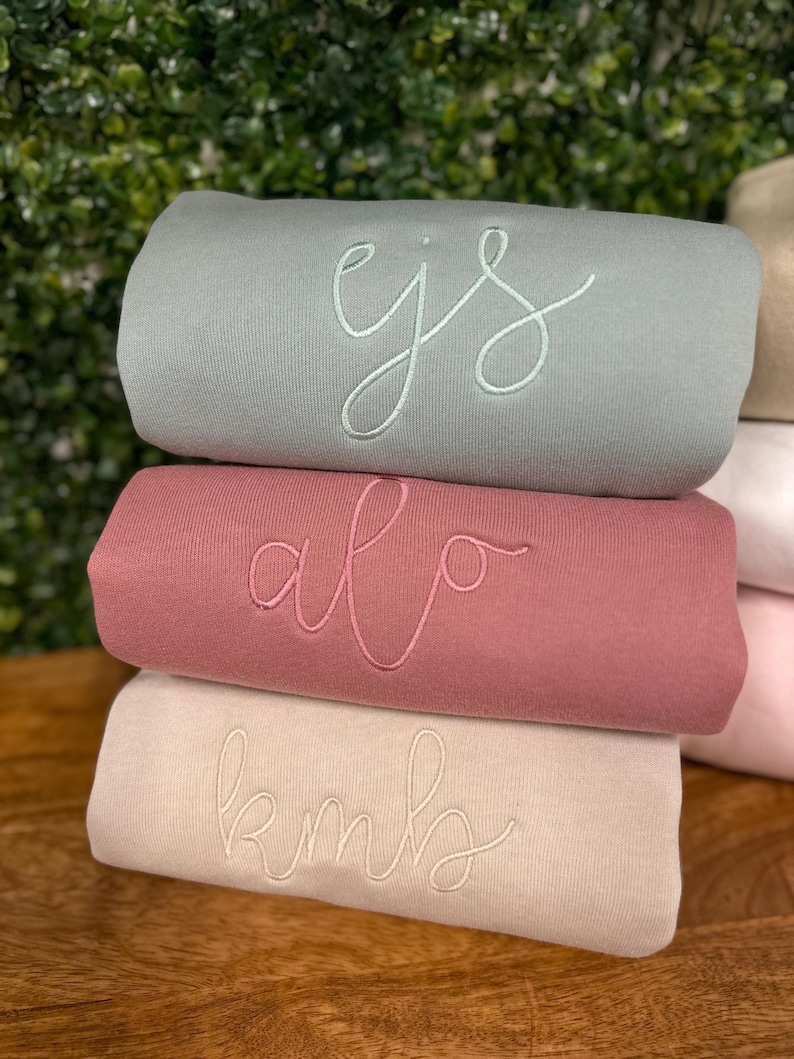 Monogram Sweatshirt, Simple Dainty Monogrammed Crewneck | Super Soft & Cozy Bella Canvas Personalized Shirt | Embroidered Monogram Pullover image 1