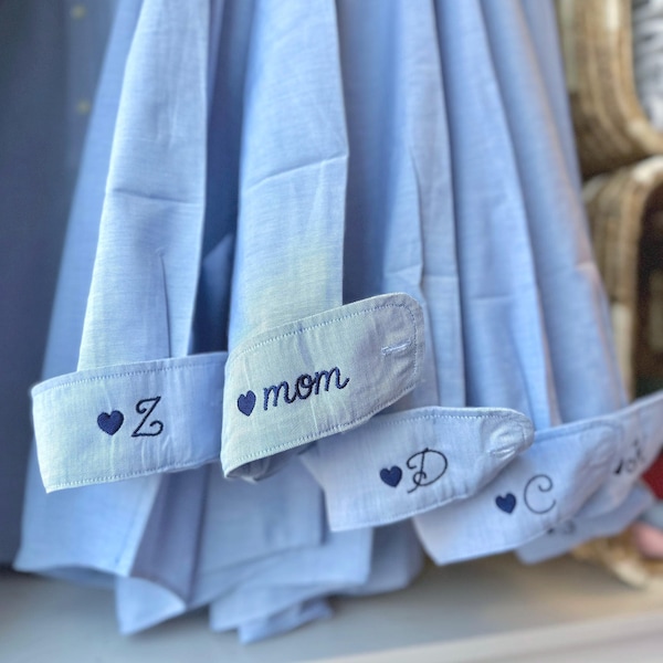 Button Up Shirt With Personalized Cuff Detail, Shirts for Bridal Party, Minimalist Wedding Day Button Down, Mini Monogram Coastal Oxford
