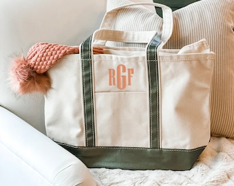 Custom Tote Bag, Ironic Boat Bag, Canvas Tote With Pockets, Embroidered Monogram Canvas Tote Bag, Personalized Tote Bag, Preppy Beach Tote