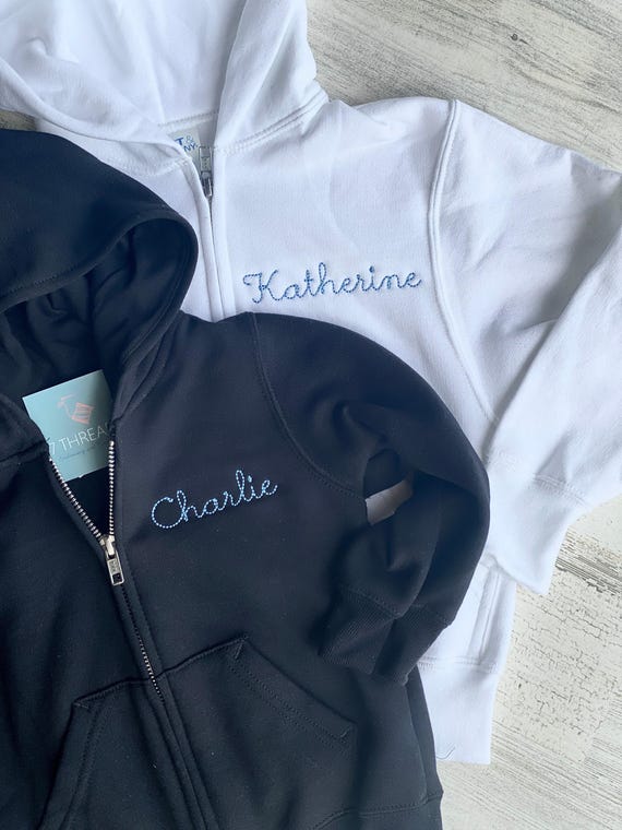 Custom Youth Zip Sweatshirt, Kids Zip Up Hoodie, Embroidered Childrens Full Zip Hoodie Sweatshirt With Pockets, Flower Girl Ring Bearer Gift