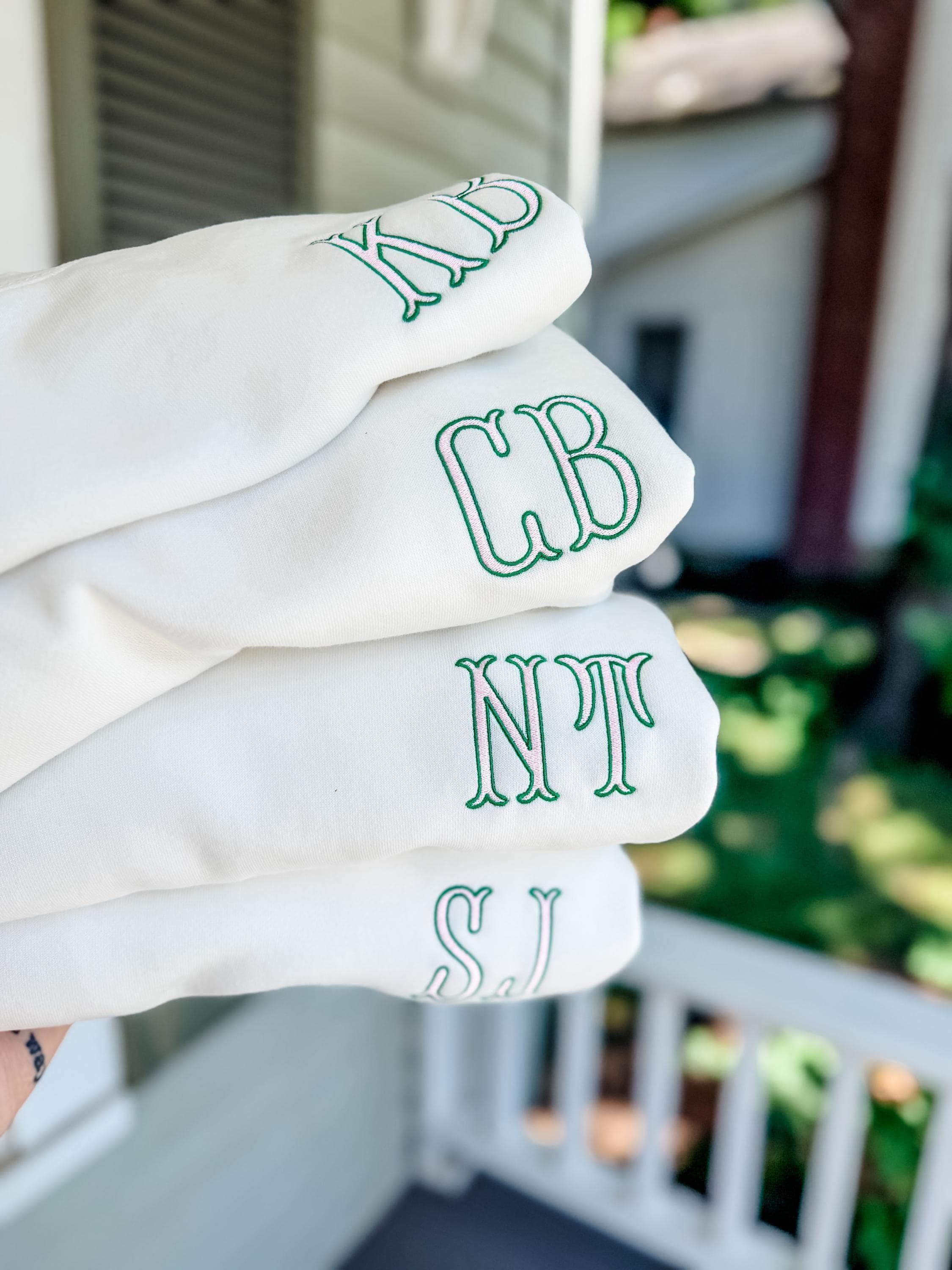 Mock Neck Sweatshirt with Embroidered Monogram, Fishtail Custom Two Tone Initials, Funnel Neck Sweatshirt