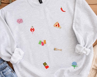 Favorite Things Crewneck Sweatshirt, Mini Embroidery Icons