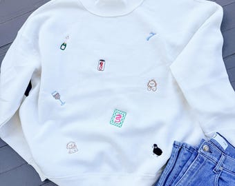 Favorite Things Mock Neck Sweatshirt, Mini Embroidery Icons