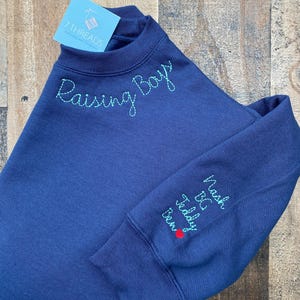 Mothers Day Gift, Embroidered Name Sweatshirt Personalized for Grandma, Nana, Mom, Embroidered Neckline Sweatshirt with Embroidered Cuff