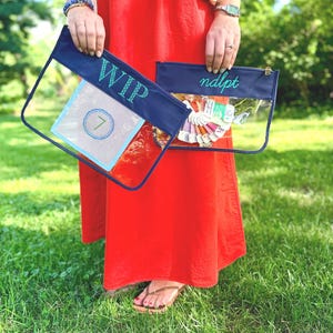 Custom Clear Vinyl Pouch, New Larger Size For Needlepoint Projects, Personalized Embroidered Product Pouch for Needlepoint and Mahjong