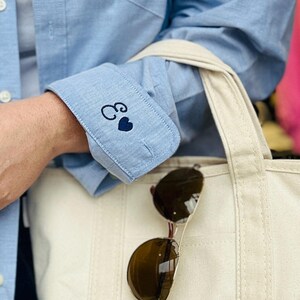 Button Up Shirt With Personalized Cuff Detail, Shirts for Bridal Party, Minimalist Wedding Day Button Down, Mini Monogram Coastal Oxford image 14