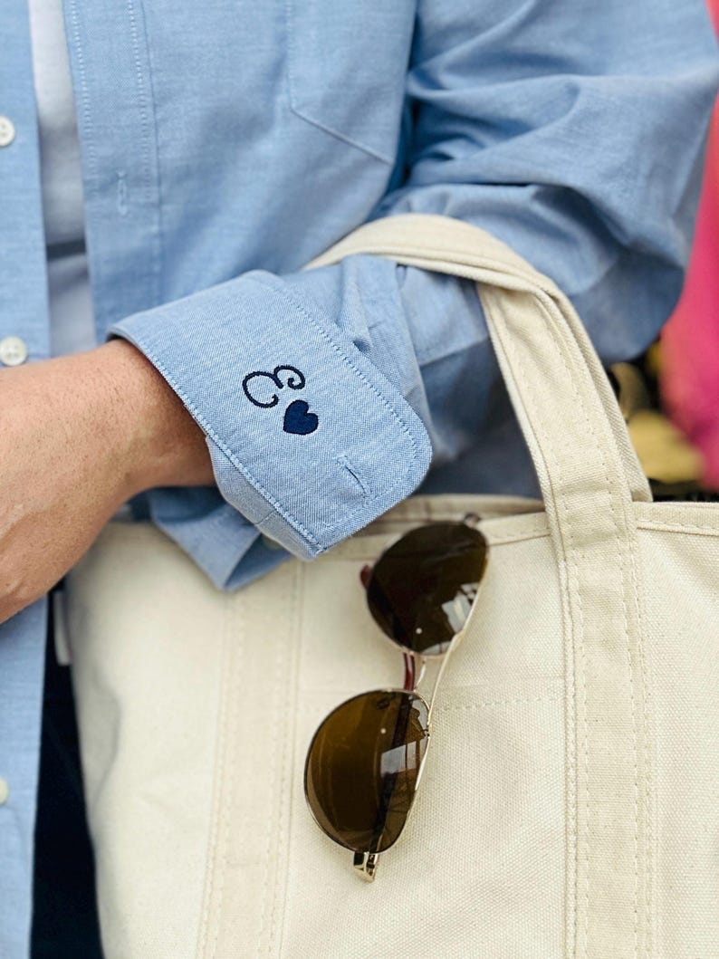 Button Up Shirt With Personalized Cuff Detail, Shirts for Bridal Party, Minimalist Wedding Day Button Down, Mini Monogram Coastal Oxford image 14