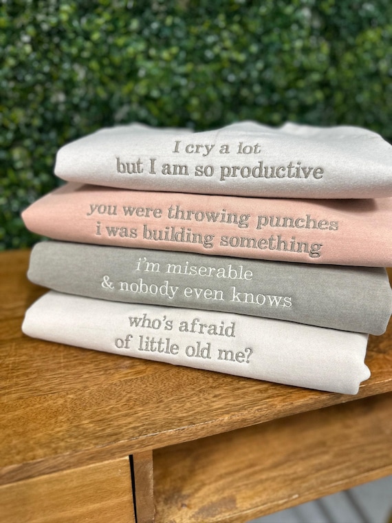 Personalized Embroidered Quote Sweatshirt, Typewriter Message Shirt, Song Lyrics, Gift For Book Lovers, Inspirational Message, Affirmation