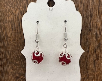 ruby red bead earrings