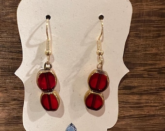 ruby red and gold bead earrings