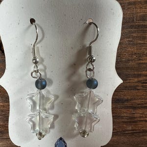 Slate Blue and Crystal Star Dangle Earrings