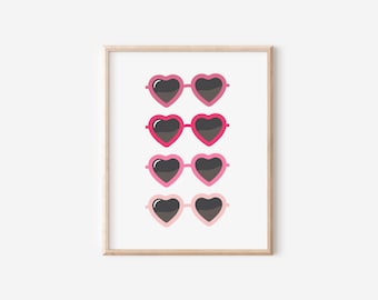 Sunglasses Digital Download, Sunglasses Print, Girl Decor, Kids Bedroom Decor, Play Room Wall Art, Heart Sunglasses, Pink Nursery, Printable