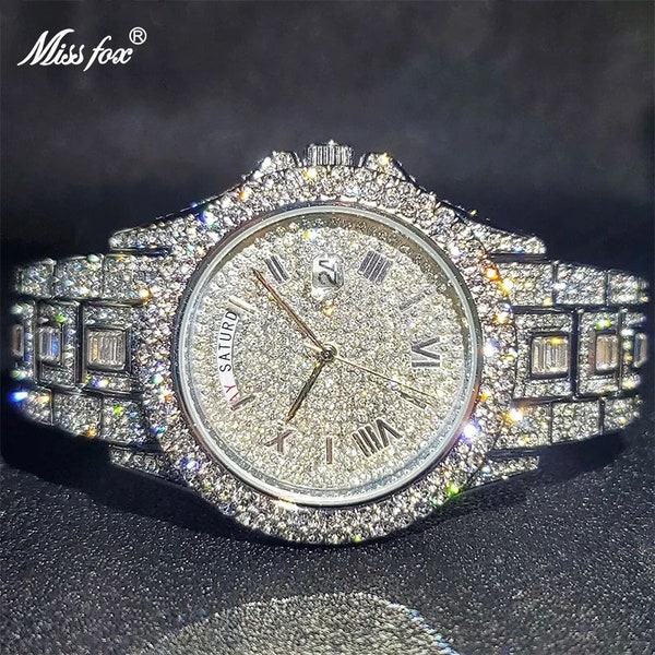 Relogio Masculino Luxury Iced Out  Watch Multifunction Day Date Adjust Calendar Quartz Watches For Men