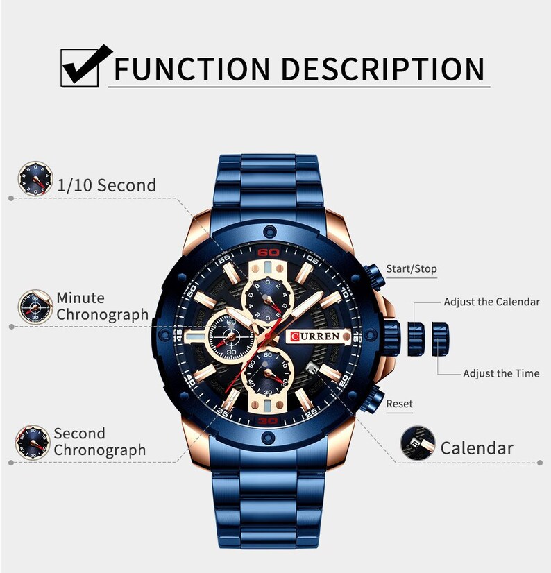 CURREN Mens Watches Top Brand Luxury Casual Sport Stainless Etsy