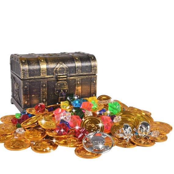 Retro Treasure Chest For Kids 100 Plastic Gold Coins100g Etsy