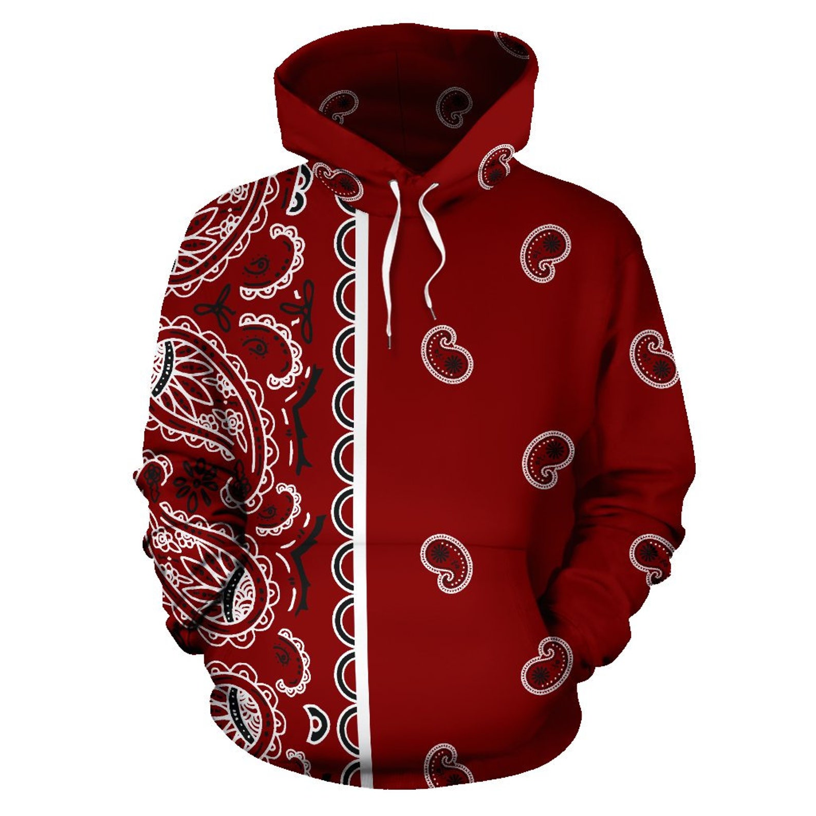 Bandana Print Paisley Hoodie Paisley Red Bandana Zip Up Etsy