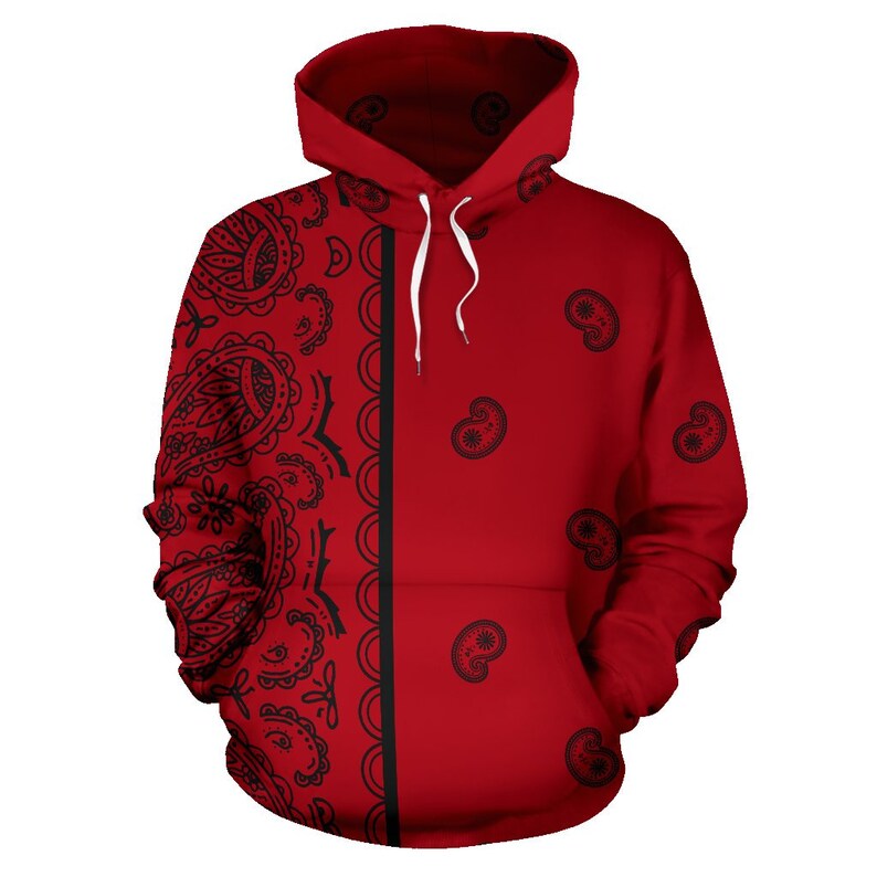 Bandana Print Paisley Hoodie Paisley Red Bandana Zip Up Etsy