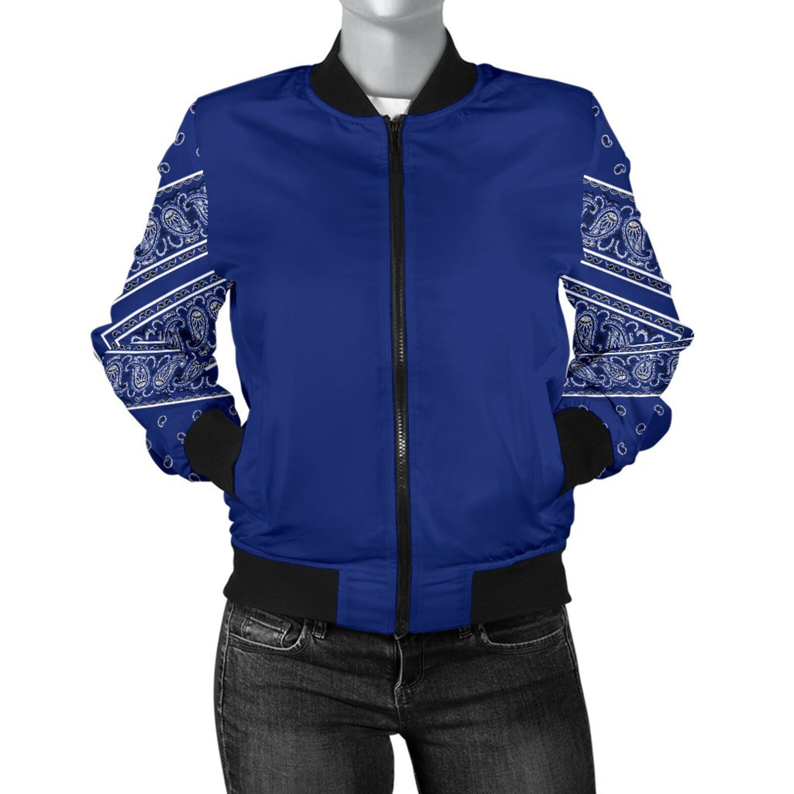 Blue Bandana Womens Bomber Jacket Bright Colorful Bomber Etsy