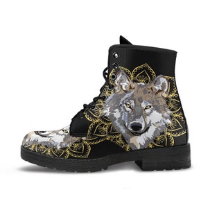Lobo Boho de Oro Cuero Vegano Botines Mandala Botas Hechas | Etsy México